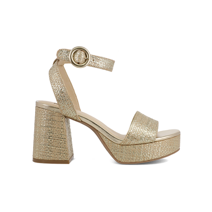 MIA Metallic Woven Platform Block Heel Sandal with Ankle Strap