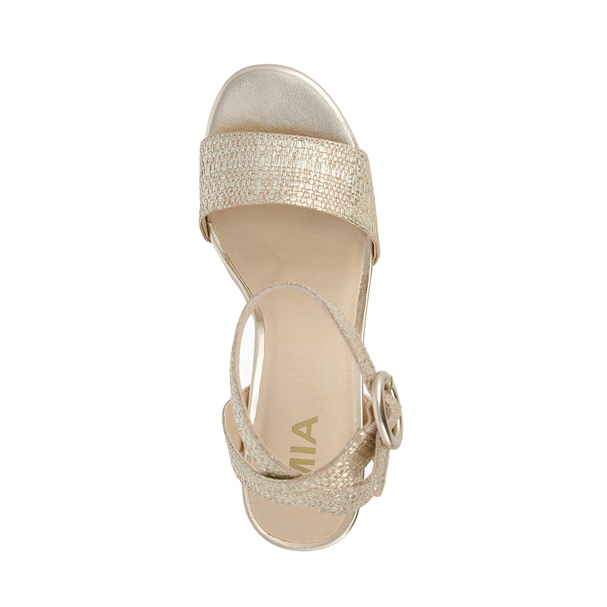 MIA Metallic Woven Platform Block Heel Sandal with Ankle Strap