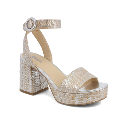 MIA Metallic Woven Platform Block Heel Sandal with Ankle Strap
