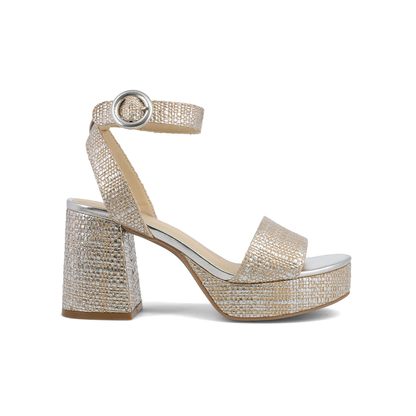MIA Metallic Woven Platform Block Heel Sandal with Ankle Strap