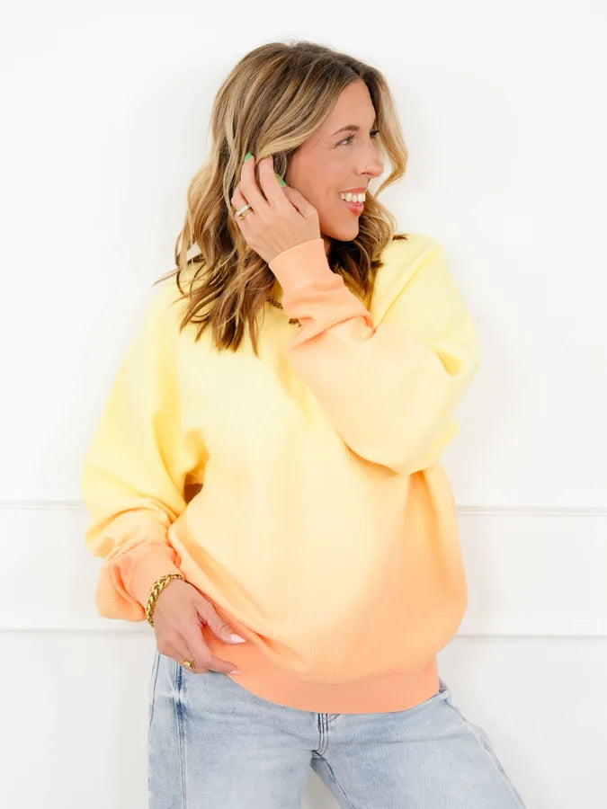 Plus/Reg Dip Dyed Corded Long Sleeve Pullover Top