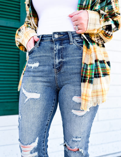 Judy Blue Boy Toy Light Wash High Rise Cuffed Boyfriend Distressed Jeans