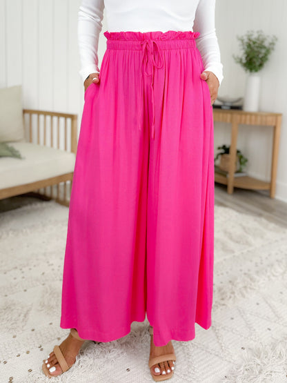 Elastic Waist Wide Leg Pants With Side Pockets (Multiple Colors)