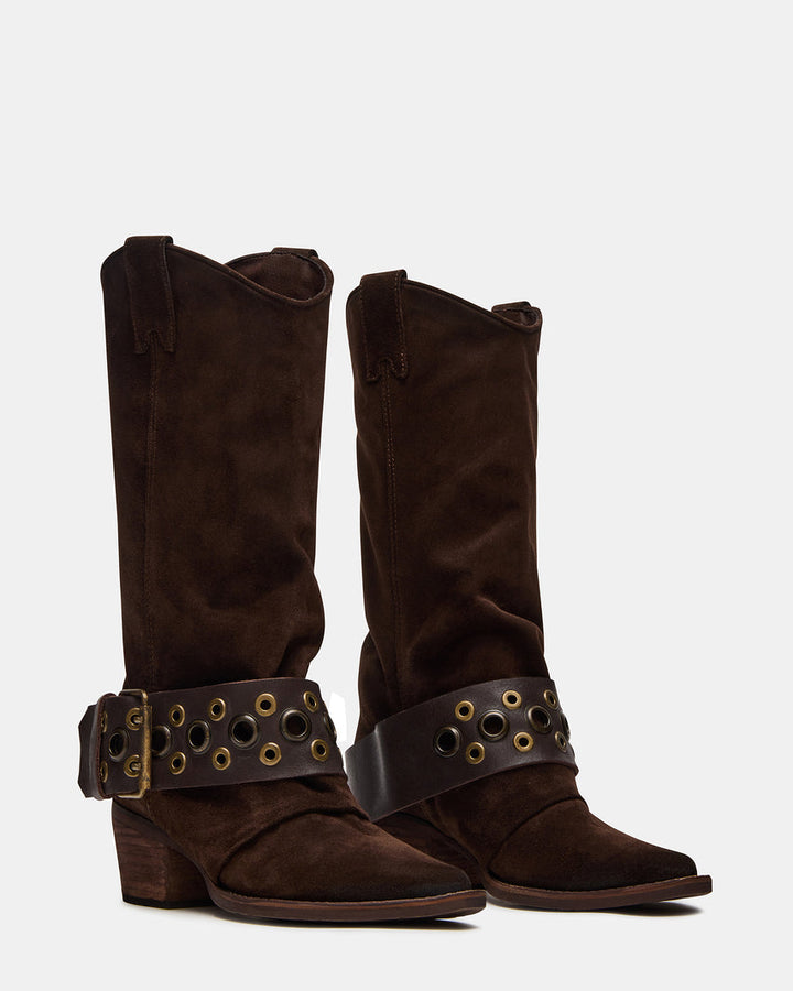Steve Madden Western Mid Calf Boot with Studded Buckle Strap