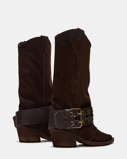 Steve Madden Western Mid Calf Boot with Studded Buckle Strap