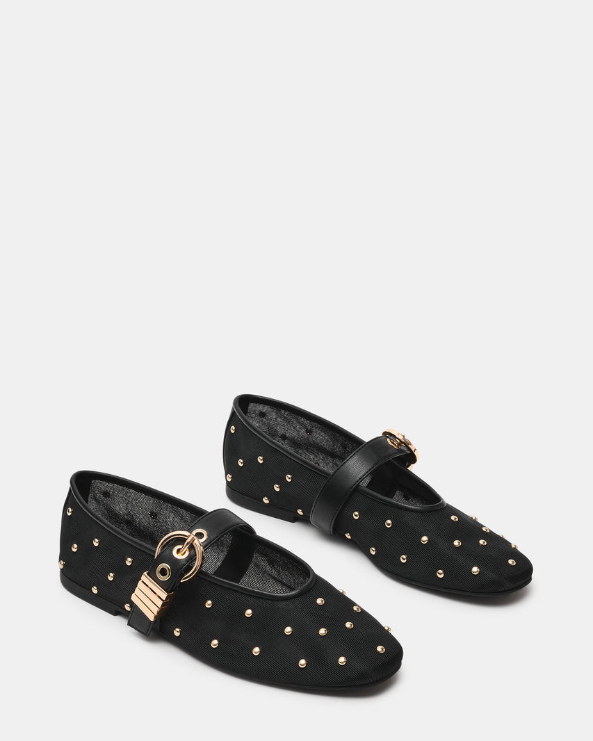 Steve Madden Mesh Flats with Gold Tone Studs and Metal Buckle Strap