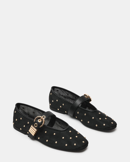 Steve Madden Mesh Flats with Gold Tone Studs and Metal Buckle Strap
