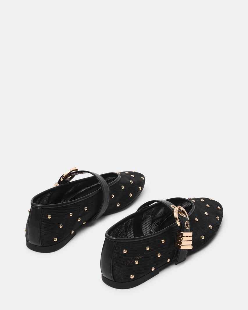 Steve Madden Mesh Flats with Gold Tone Studs and Metal Buckle Strap