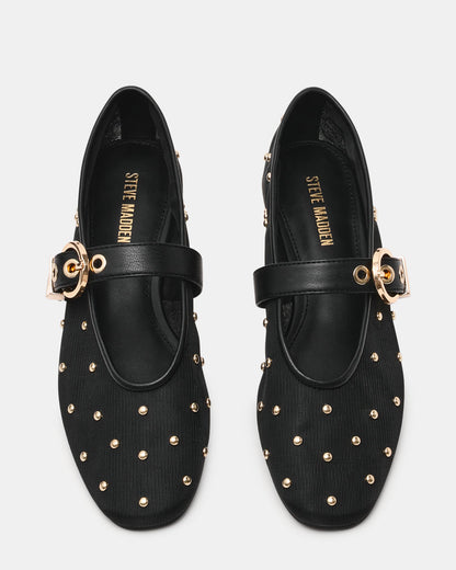 Steve Madden Mesh Flats with Gold Tone Studs and Metal Buckle Strap