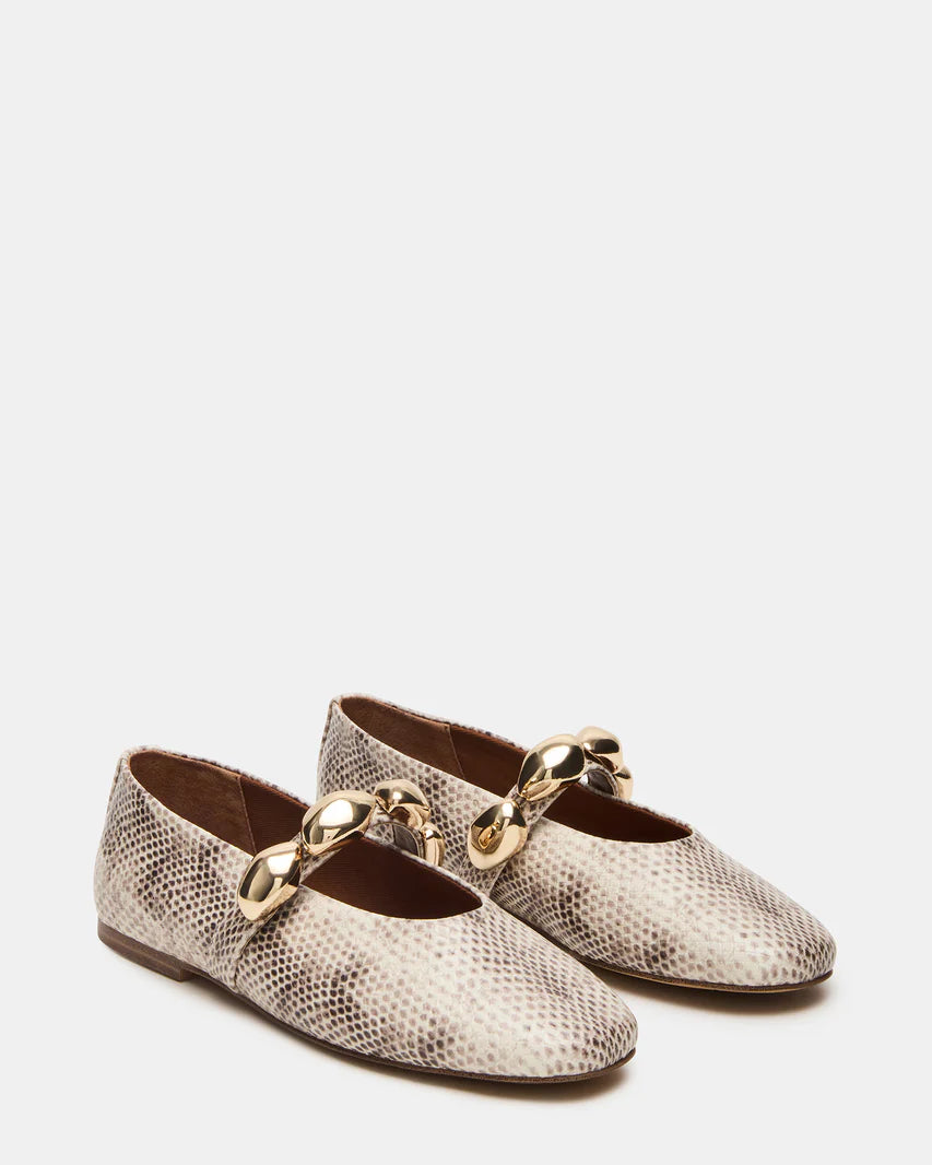 Steve Madden Animal Print Ballet Flats with Gold Link Strap