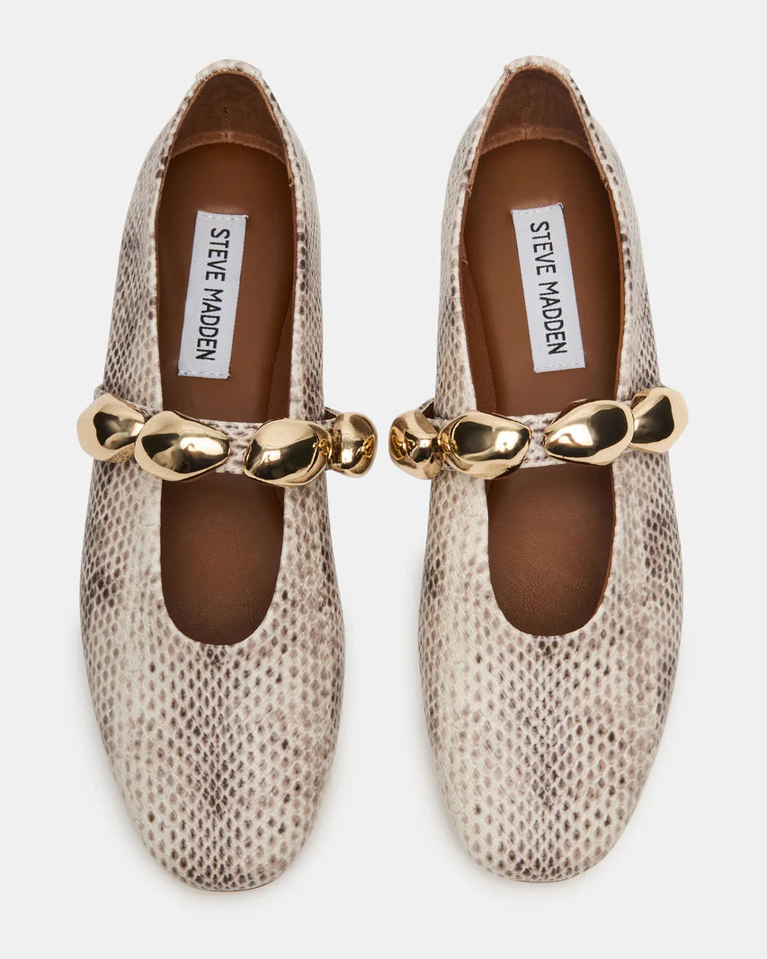 Steve Madden Animal Print Ballet Flats with Gold Link Strap