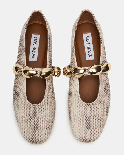 Steve Madden Animal Print Ballet Flats with Gold Link Strap