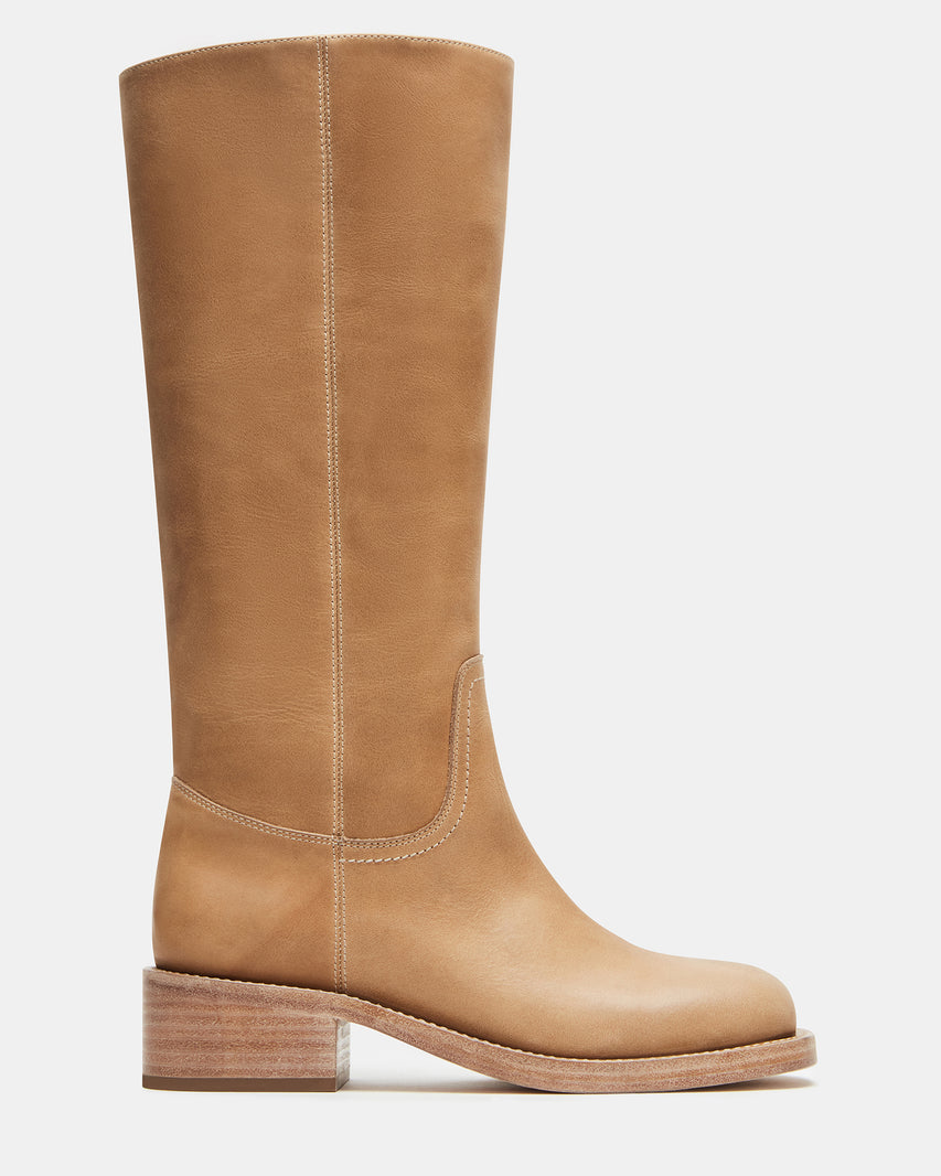 Steve Madden Leather Mid Calf Boot with Stacked Block Heel