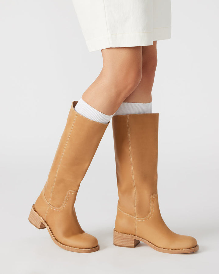 Steve Madden Leather Mid Calf Boot with Stacked Block Heel