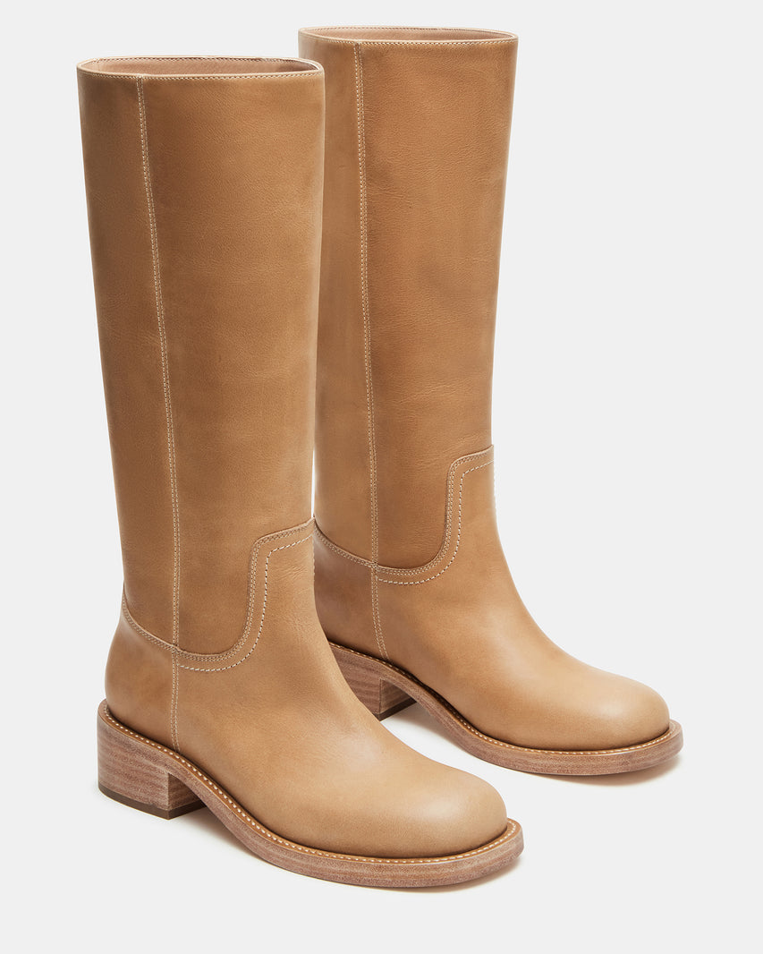Steve Madden Leather Mid Calf Boot with Stacked Block Heel