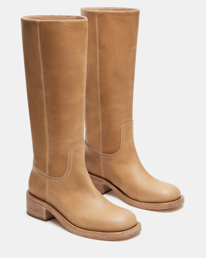 Steve Madden Leather Mid Calf Boot with Stacked Block Heel