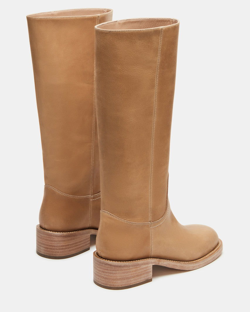 Steve Madden Leather Mid Calf Boot with Stacked Block Heel