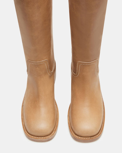 Steve Madden Leather Mid Calf Boot with Stacked Block Heel