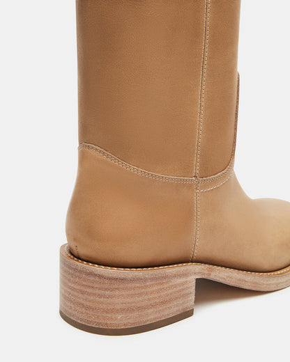 Steve Madden Leather Mid Calf Boot with Stacked Block Heel