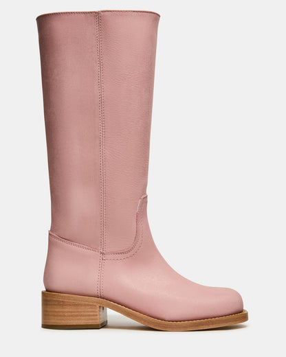 Steve Madden Leather Mid Calf Pull On Boot with Block Heel