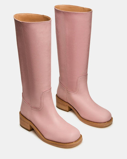 Steve Madden Leather Mid Calf Pull On Boot with Block Heel