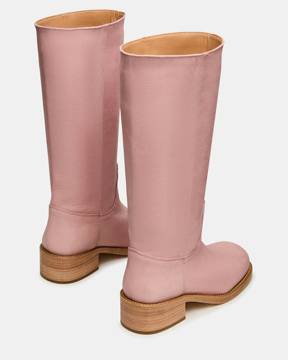 Steve Madden Leather Mid Calf Pull On Boot with Block Heel
