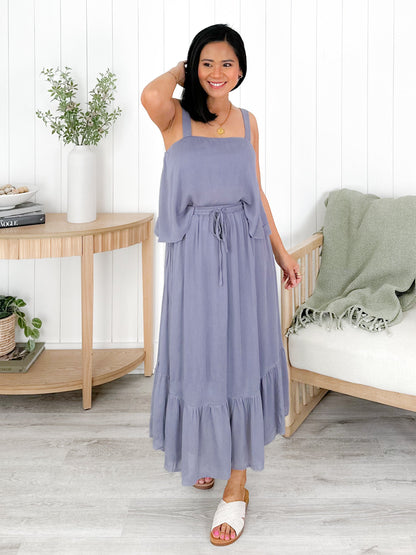 Solid Ruffle Hem Midi Skirt With Elastic Waistband (Multiple Colors)