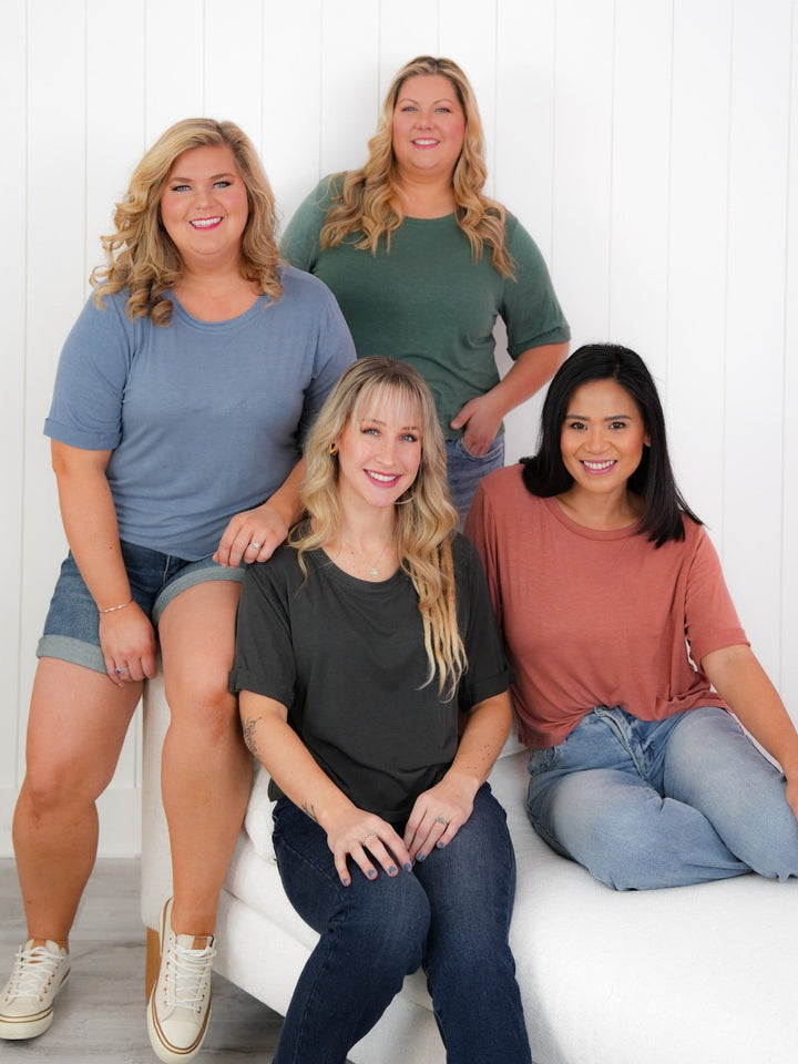 Plus/Reg Solid Short Cuffed Sleeve Top (Multiple Colors)