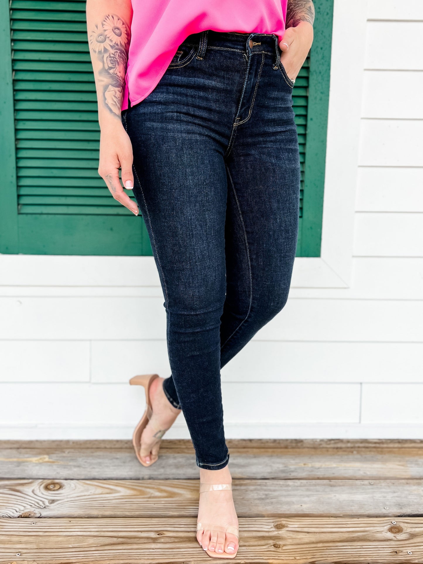 Judy Blue Everyday Wear 3.0 (High Rise) Dark Wash High Waist Skinny with Handsanding