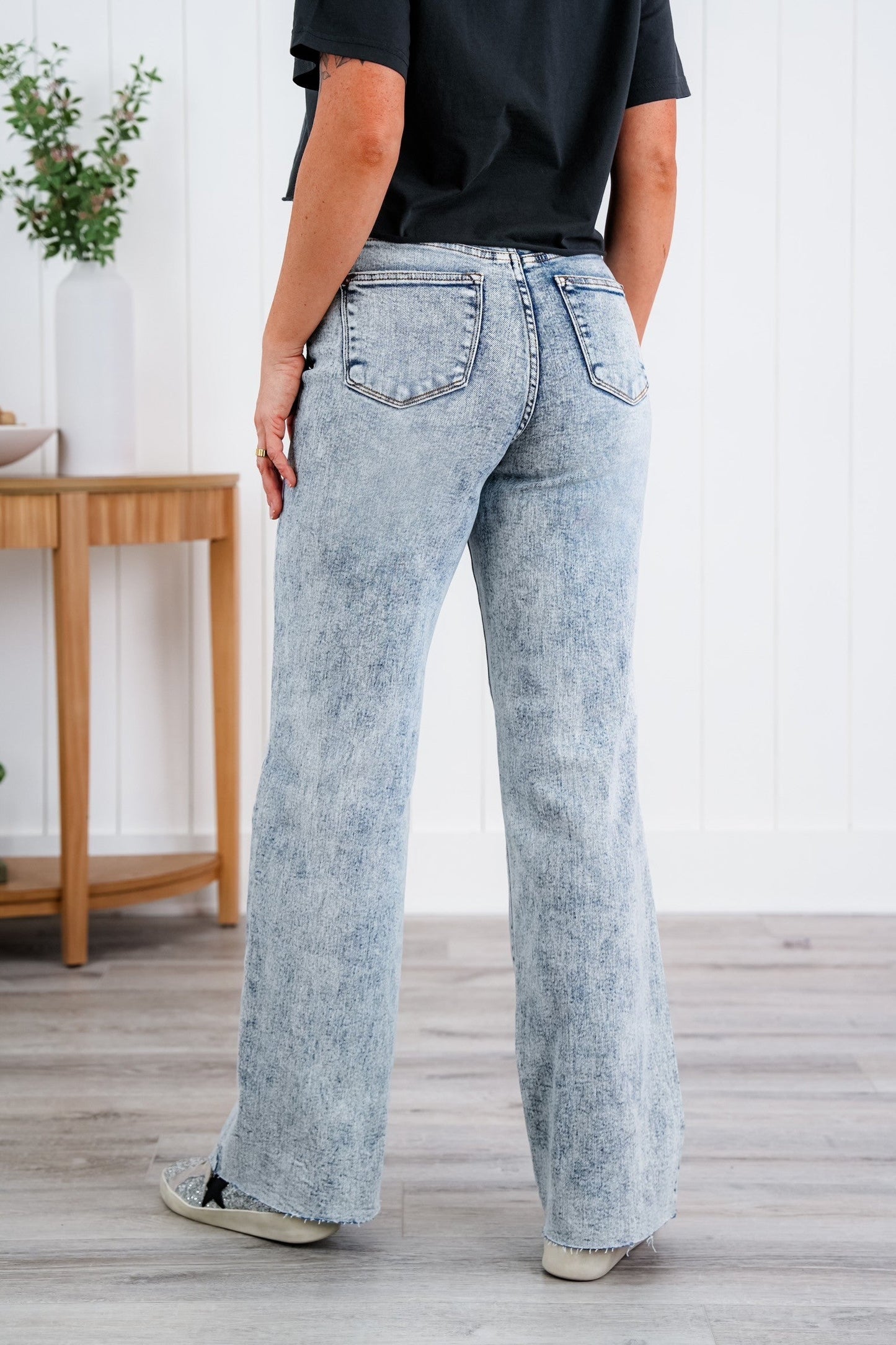 Judy Blue  Bad Blood High Rise Light Mineral Wash Raw Hem Wide Leg Jeans