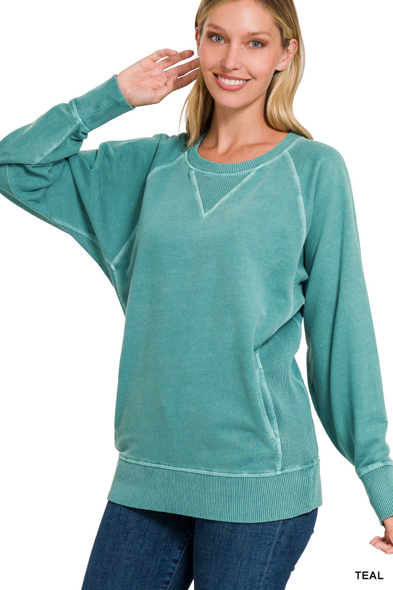 Poppy Day Door Buster! Plus/Reg Zenana Pigment Dyed French Terry Pullover with Pockets