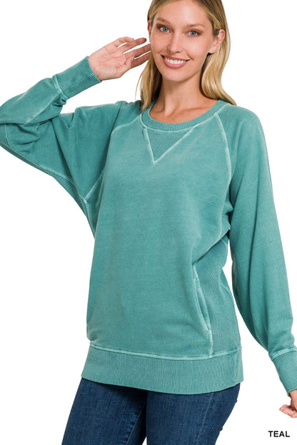 Poppy Day Door Buster! Plus/Reg Zenana Pigment Dyed French Terry Pullover with Pockets