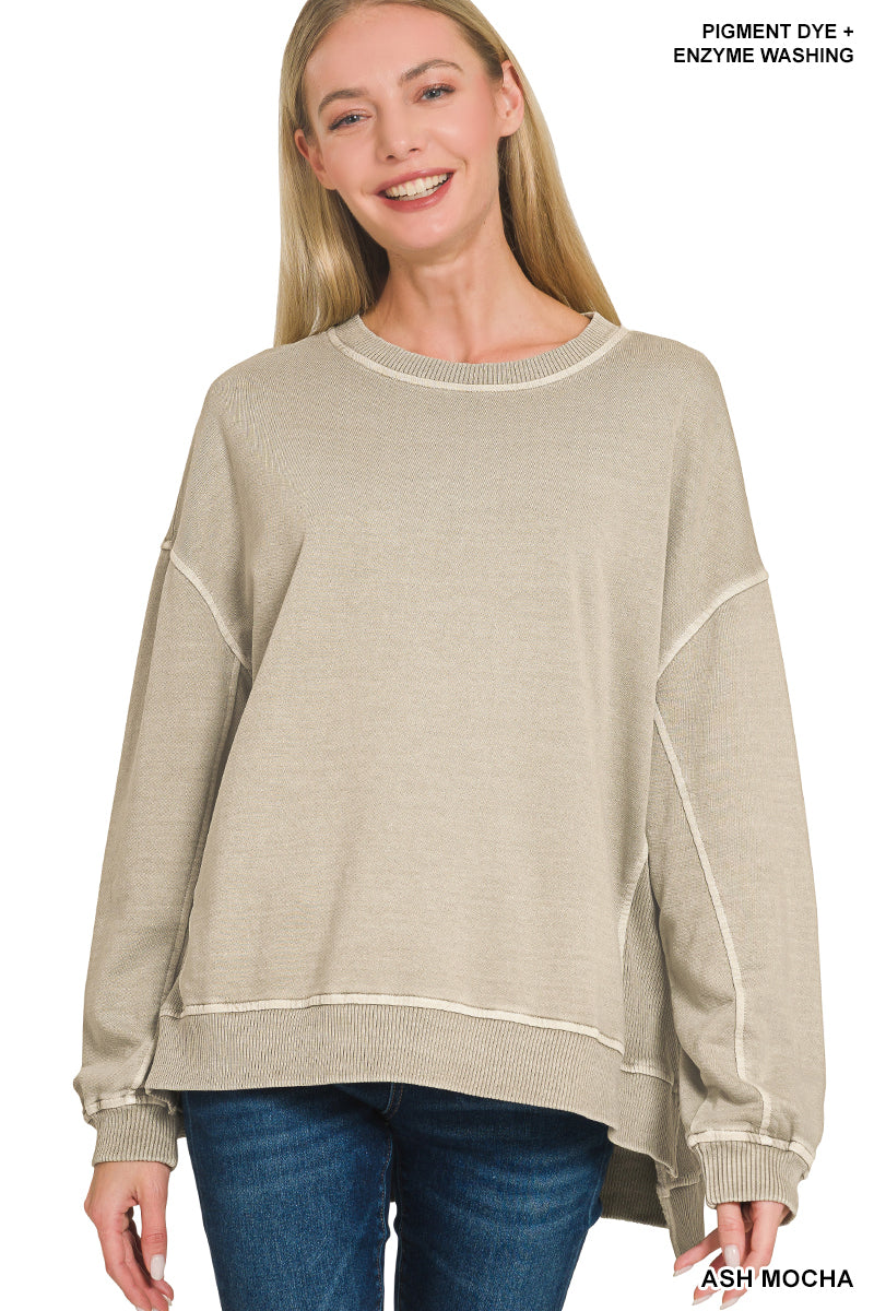 Poppy Day Door Buster! Plus/Reg Zenana French Terry Pigment Dye & Enzyme Washing Pullover