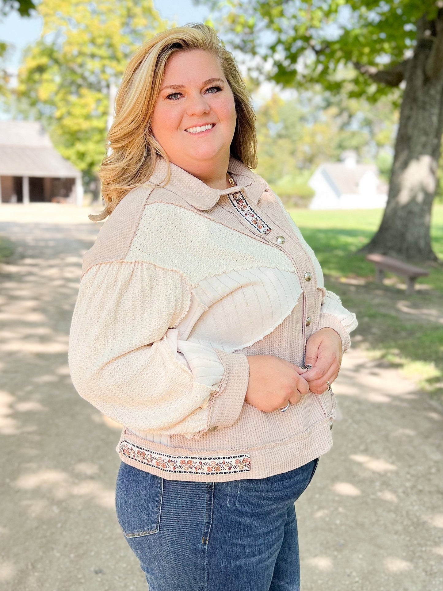 POL Thermal Knit Long Sleeve Button Down Shacket