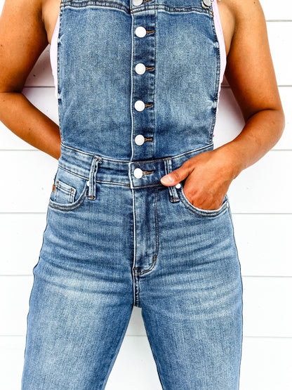 Judy Blue High Rise Control Top Non Distressed Flare Overall