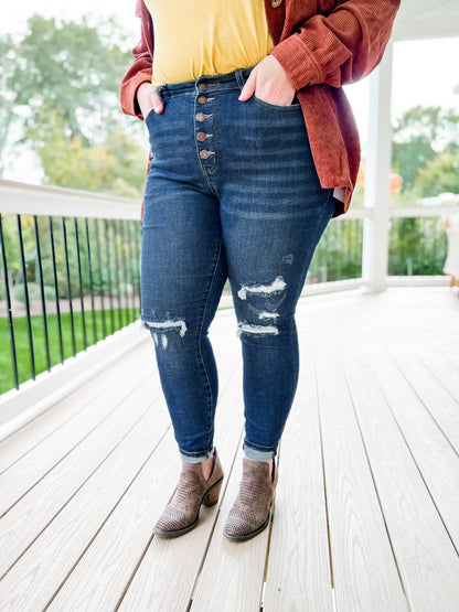 Judy Blue Mid Rise skinny Thermal Patch (Multiple Lengths)