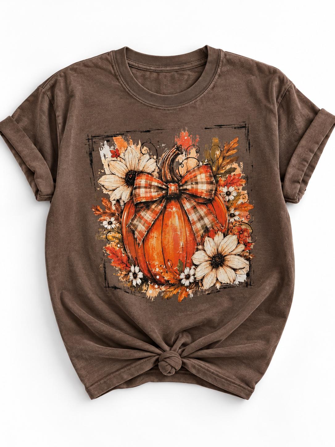 Plus/Reg Short Fall Floral Pumpkin Graphic Tee - Freckled Poppy