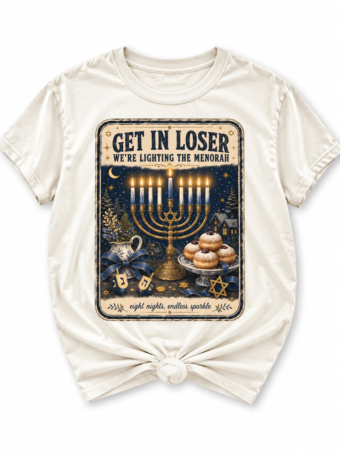Plus/Reg Short Sleeve "Get In Loser We're Lighting the Menorah" Graphic Tee - Freckled Poppy