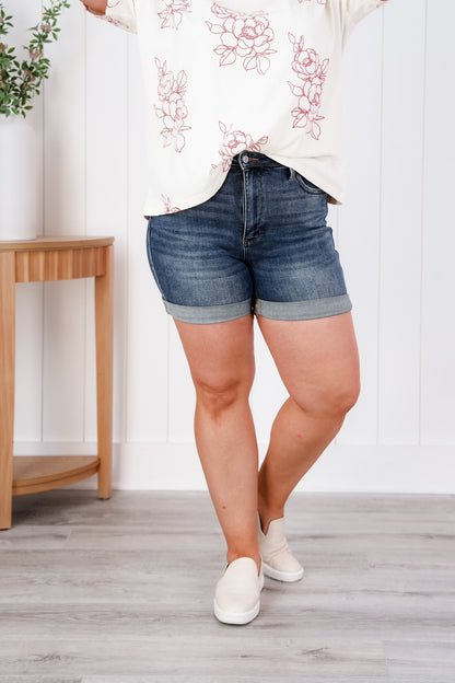 Judy Blue Under Control Dark Wash Tummy Control Vintage Cuffed Shorts
