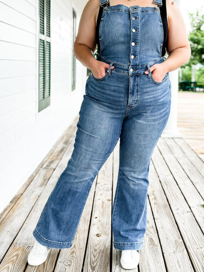 Judy Blue High Rise Control Top Non Distressed Flare Overall