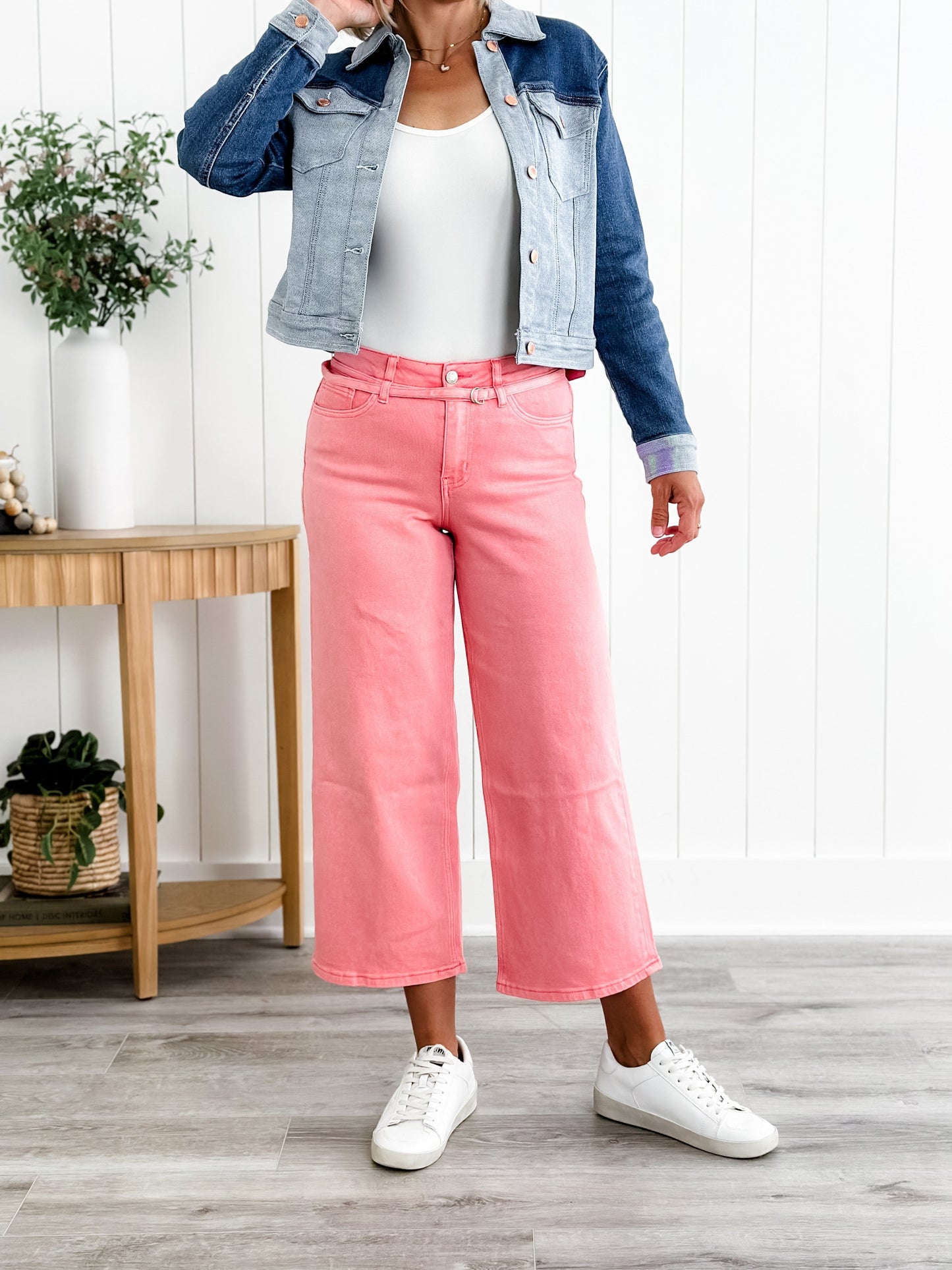Vervet High Rise Blush Wide Leg Jeans With Belt