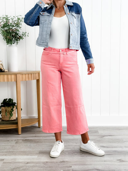 Vervet High Rise Blush Wide Leg Jeans With Belt