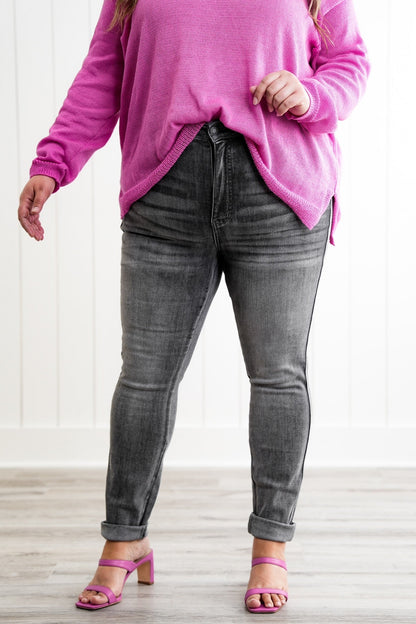 Judy Blue 50 Shades of Grey High Rise Grey Wash Tummy Control Skinny Jeans With Release  Hem