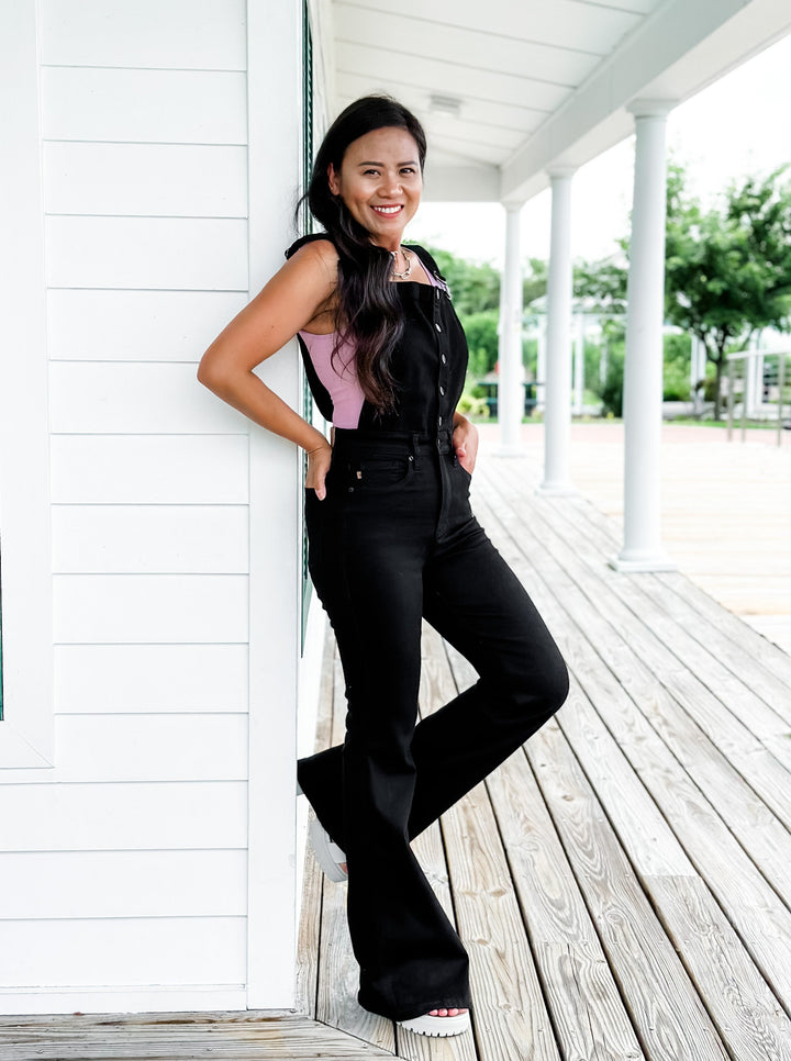 Judy Blue Black High Rise Tummy Control Top Flare Overalls