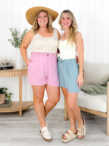 Plus/Reg Solid Elastic Waistband Shorts With Pockets (Multiple Colors)