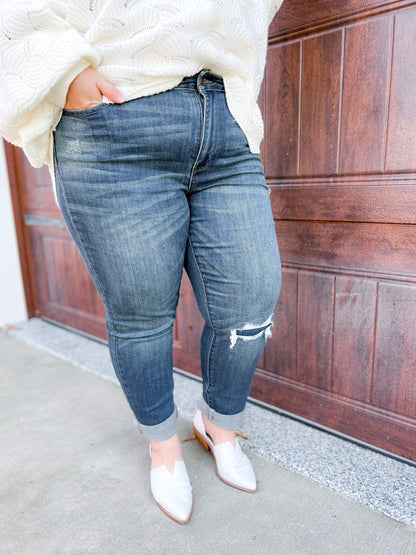 Judy Blue Eight Days A Week Vintage Wash Distressed Knee Patch Boyfriend Jean