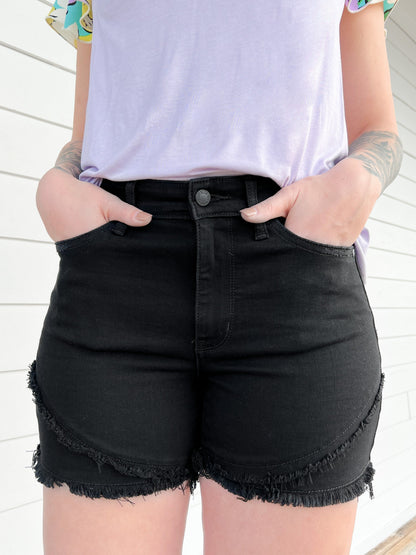 Judy Blue Field of Tulips black frayed Tulip Hem Shorts