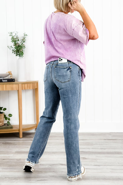 Judy Blue Holla Back Medium Wash Cell Phone Pocket Straight Leg Jeans