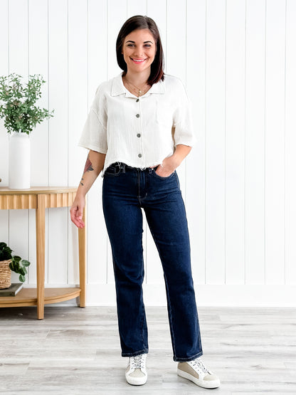 Judy Blue Straight Snatched High Rise Dark Wash Tummy Control Non Distressed Straight Leg Jeans