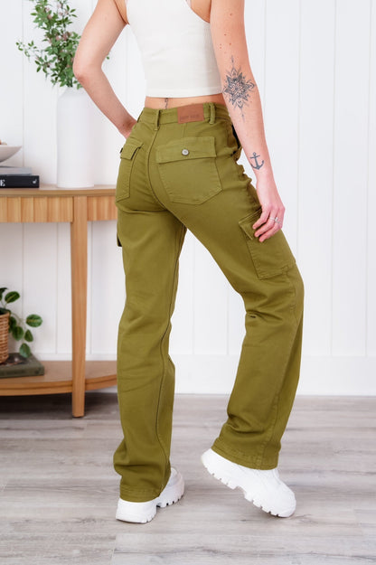 Judy Blue High Rise Matcha Straight Leg Cargo Jeans